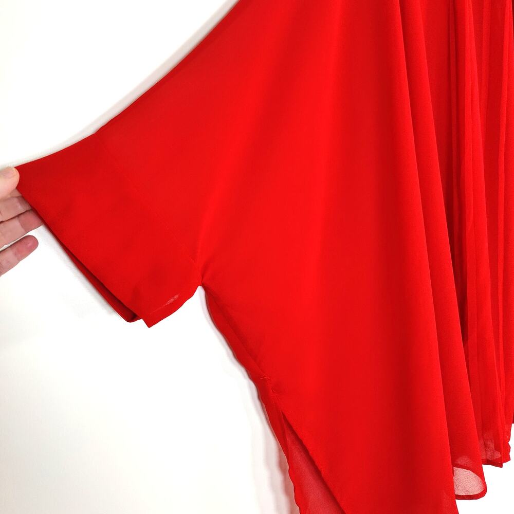 Zara Studio Sheer Tie Back Mock Neck Blouse Blood Red Asymmetrical Hem M - Picture 4 of 7